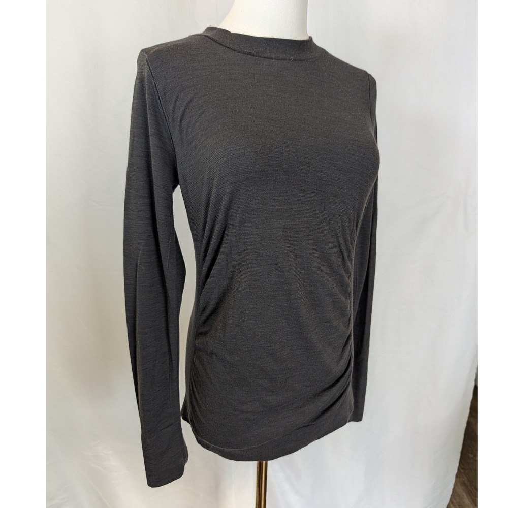 Athleta Foresthill Ascent Top Gray Ruched Seamless Long Sleeve Thumbholes M